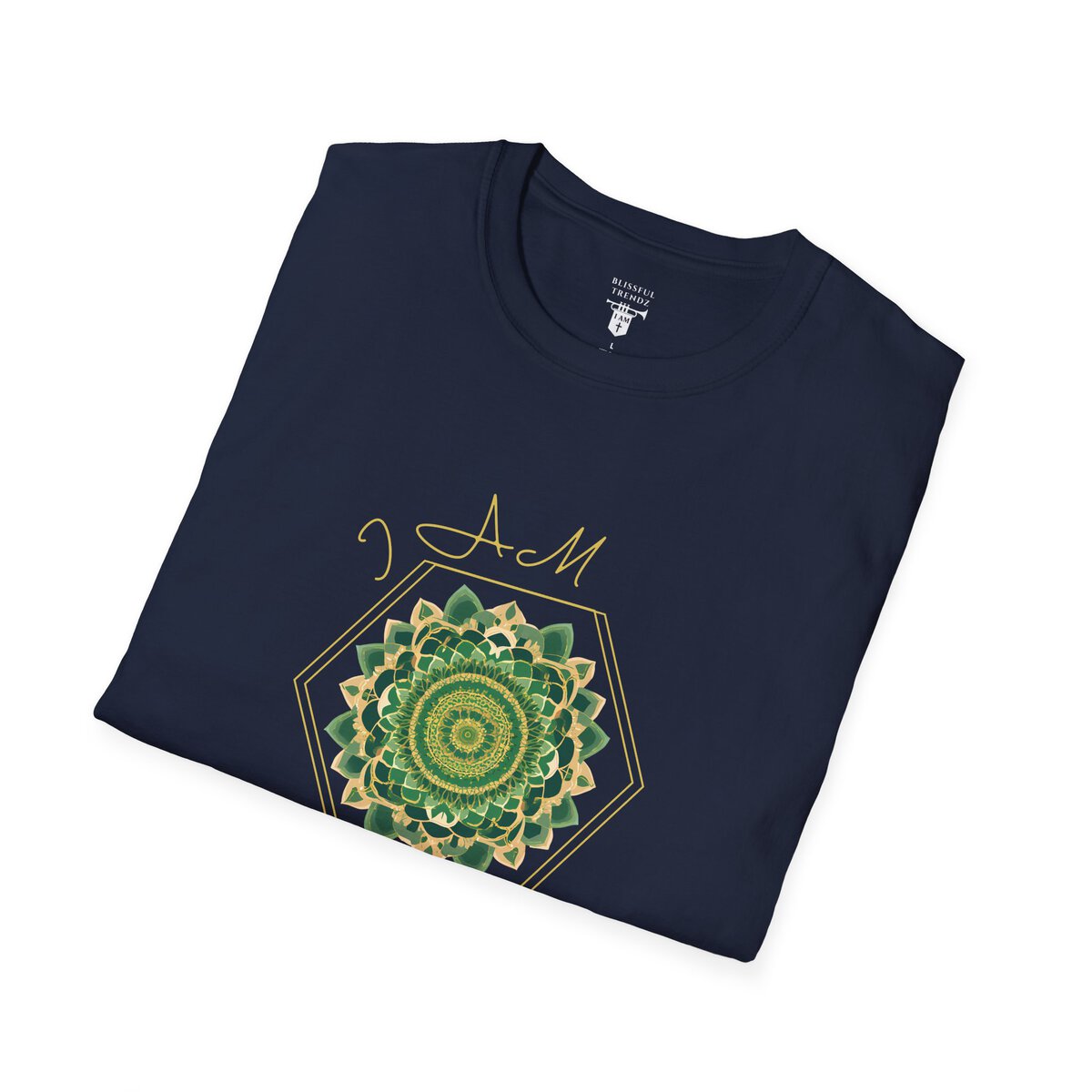 I AM 100% by Design - GRN/GLD - MNDLA - Unisex Softstyle T-Shirt - Image 30