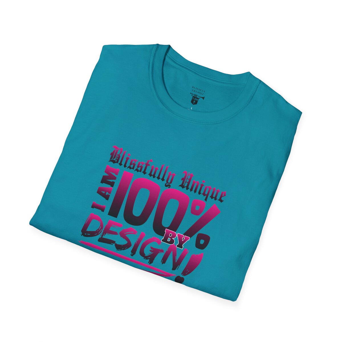 Blissfully Unique - I AM 100% by Design - Typography - DRK PNK - Unisex Softstyle T-Shirt - Image 30