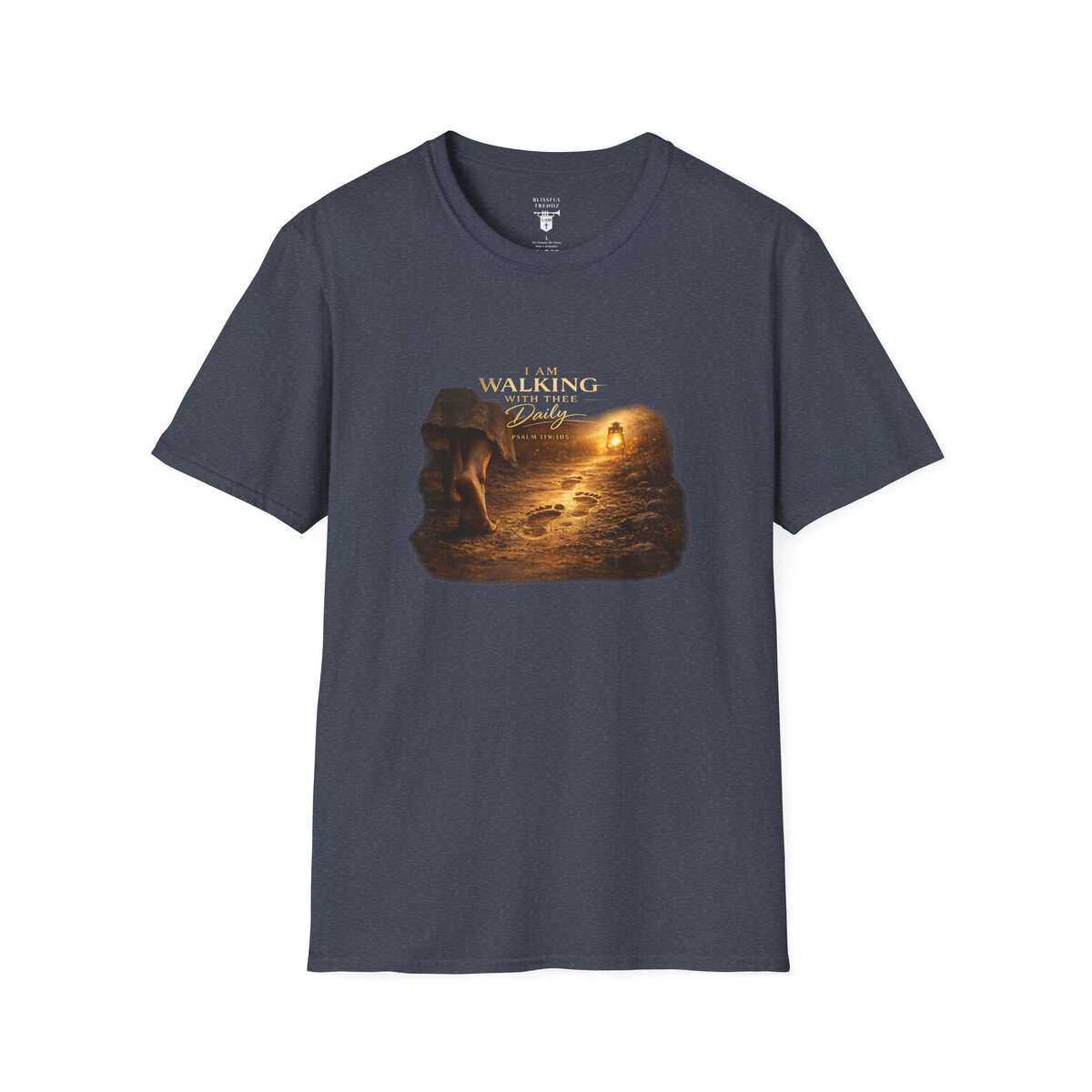 I AM WALKING WITH THEE DAILY - PSALM 119:105 - FOOTPRINTS - Unisex Softstyle T-Shirt - Image 31