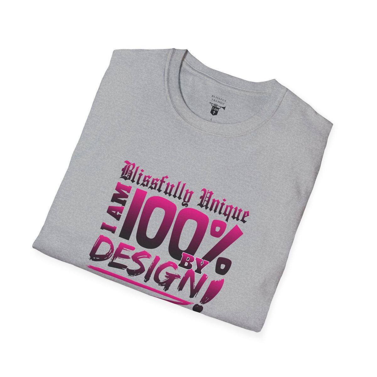 Blissfully Unique - I AM 100% by Design - Typography - DRK PNK - Unisex Softstyle T-Shirt - Image 12