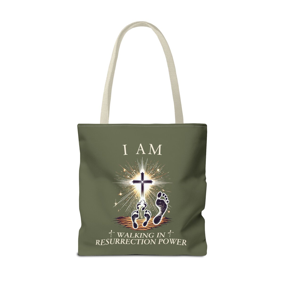 I AM Walking In Resurrection Power - Footprints - MLT GRN - Tote Bag (AOP) - Image 12