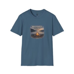 REFINED BY FIRE - 1 PETER 1:7 - CAMPFIRE - Unisex Softstyle T-Shirt