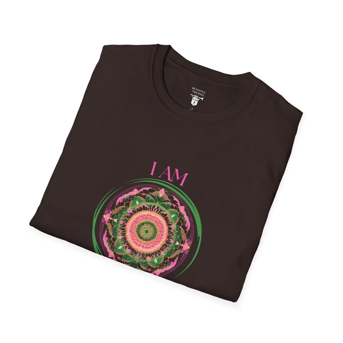 I AM 100% by Design - PNK/GRN MNDLA - Unisex Softstyle T-Shirt - Image 9