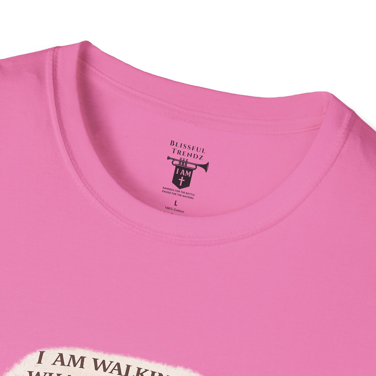 I AM WALKING OUT WHAT WAS WRITTEN - WALK AS HE WALKED - 1 JOHN 2:6 - IMPRINT OF SANDALS W/CROSS - WHT WSHD - Unisex Softstyle T-Shirt - Image 47