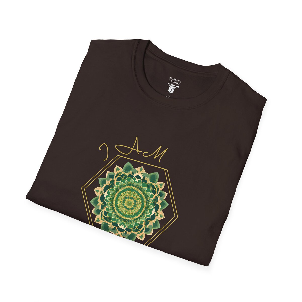 I AM 100% by Design - GRN/GLD - MNDLA - Unisex Softstyle T-Shirt - Image 9
