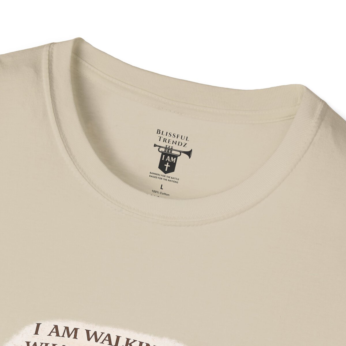 I AM WALKING OUT WHAT WAS WRITTEN - WALK AS HE WALKED - 1 JOHN 2:6 - IMPRINT OF SANDALS W/CROSS - WHT WSHD - Unisex Softstyle T-Shirt - Image 11
