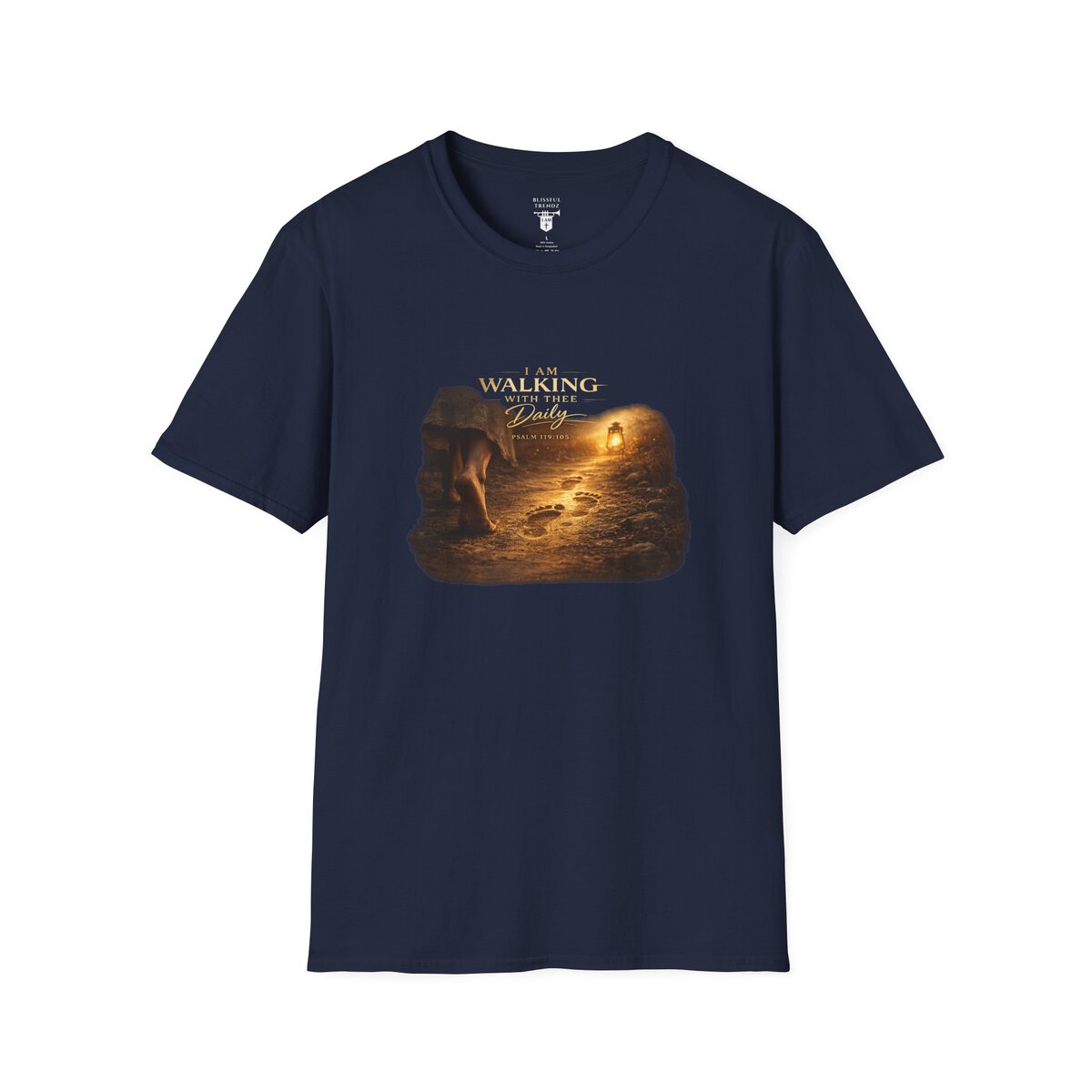 I AM WALKING WITH THEE DAILY - PSALM 119:105 - FOOTPRINTS - Unisex Softstyle T-Shirt - Image 28