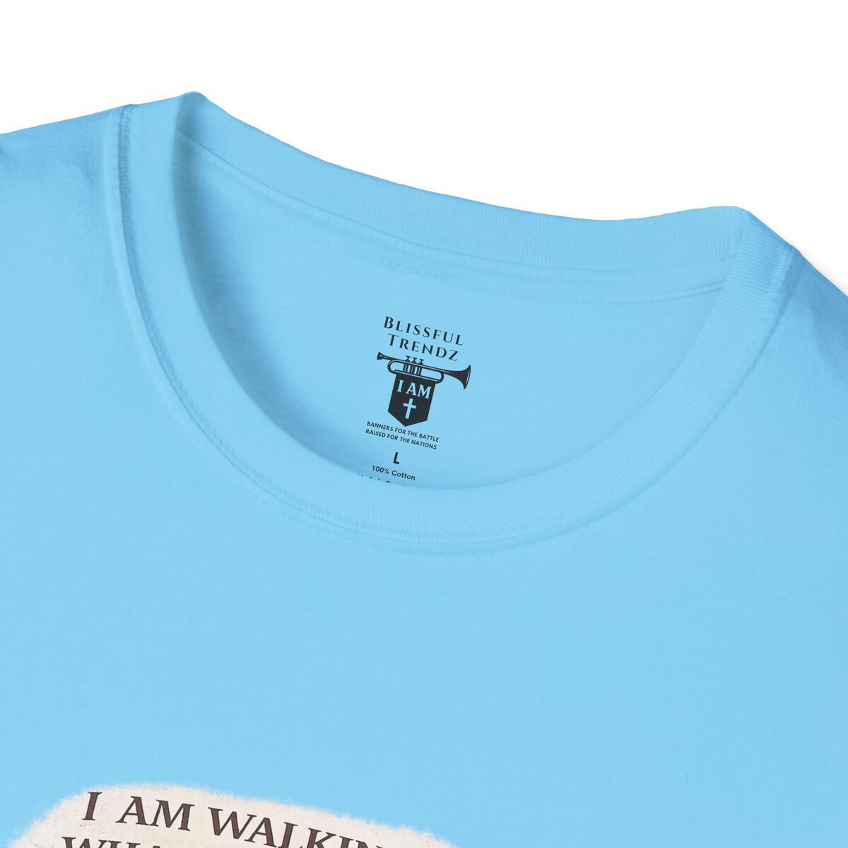 I AM WALKING OUT WHAT WAS WRITTEN - WALK AS HE WALKED - 1 JOHN 2:6 - IMPRINT OF SANDALS W/CROSS - WHT WSHD - Unisex Softstyle T-Shirt - Image 35