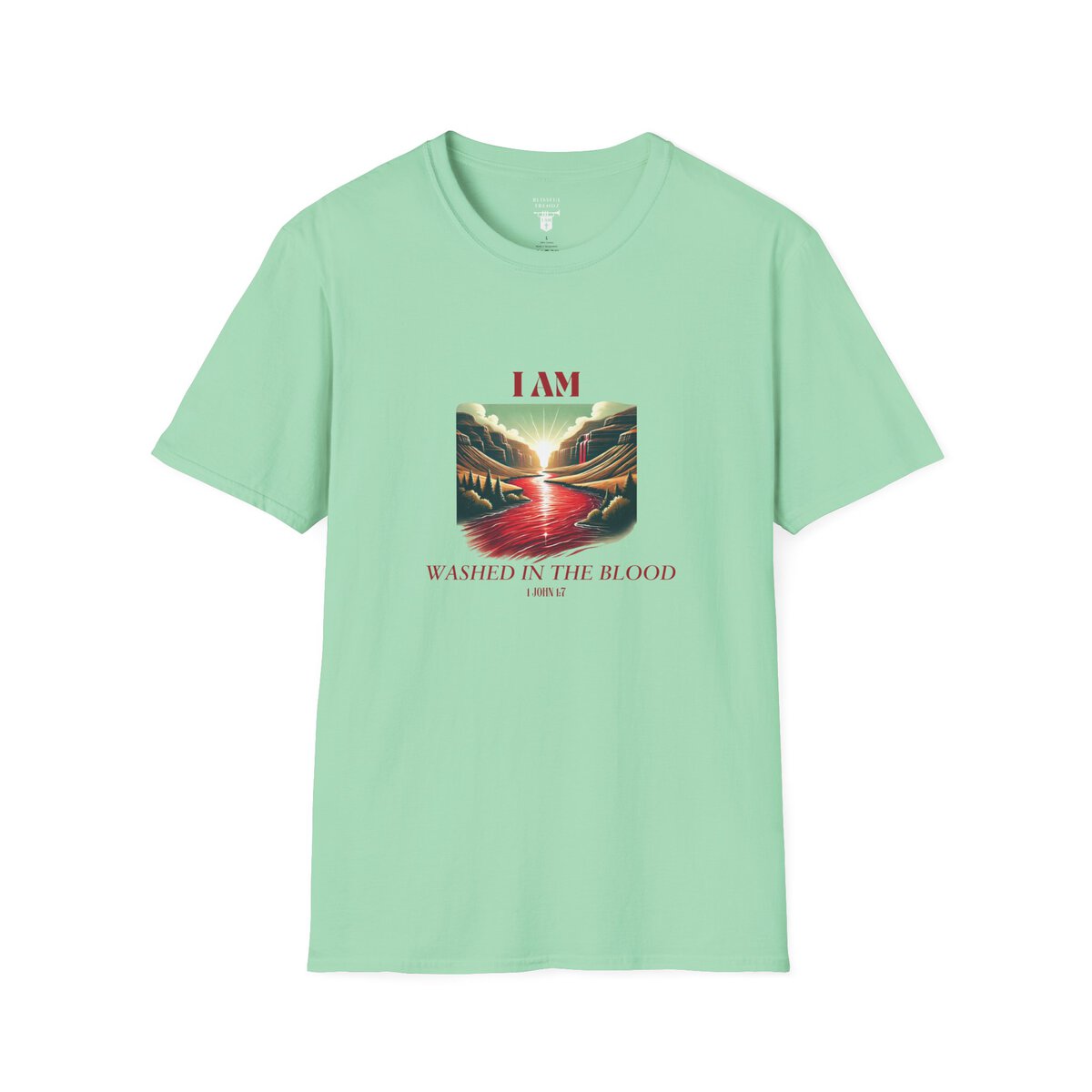 I AM Washed In The Blood - 1 JOHN 1:7 - River-Red - Unisex Softstyle T-Shirt
