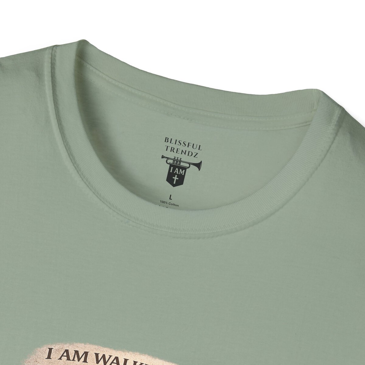 I AM WALKING OUT WHAT WAS WRITTEN - WALK AS HE WALKED - 1 JOHN 2:6 - IMPRINT OF SANDALS W/CROSS - MNCHRM - Unisex Softstyle T-Shirt - Image 20