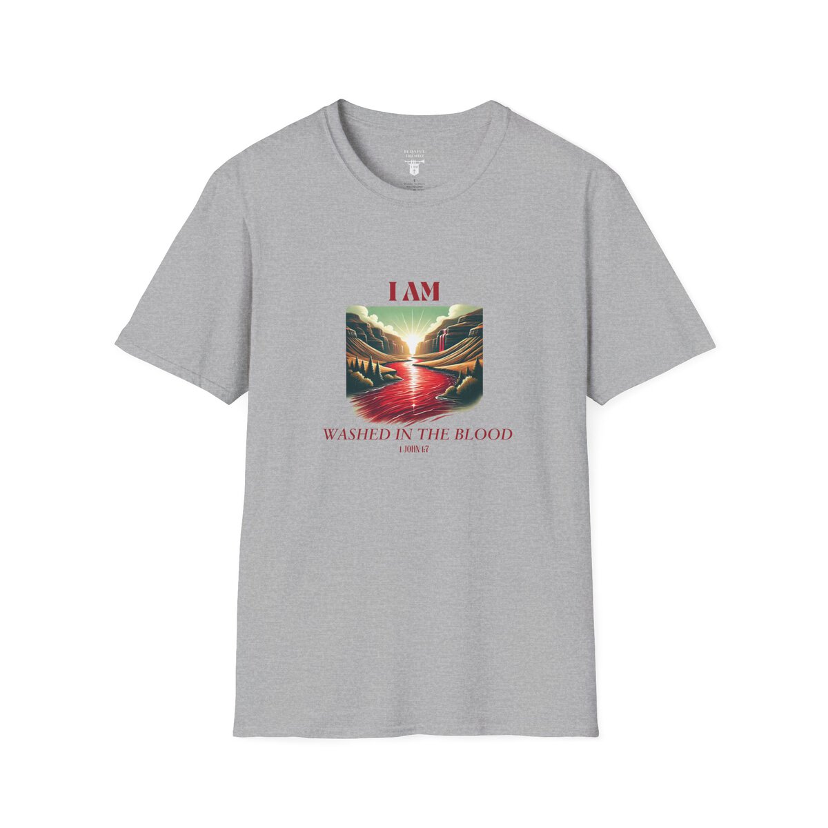 I AM Washed In The Blood - 1 JOHN 1:7 - River-Red - Unisex Softstyle T-Shirt - Image 10