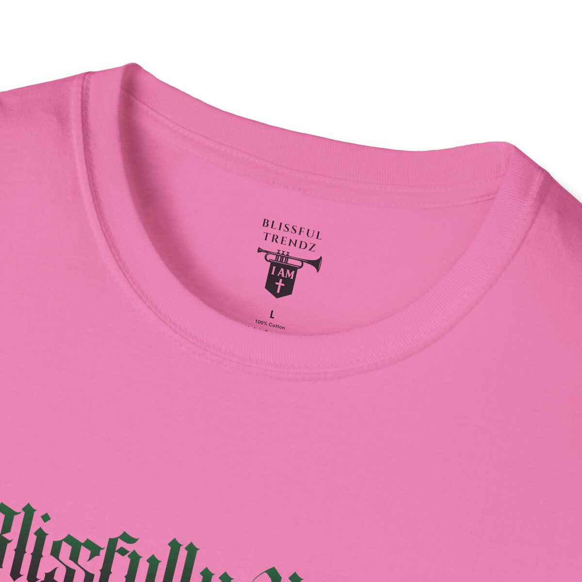 Blissfully Unique - I AM 100% By Design! - Typography - GRN/WHT - Unisex Softstyle T-Shirt - Image 5
