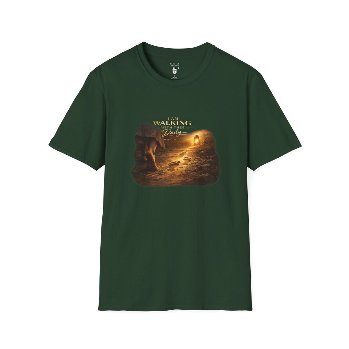 I AM WALKING WITH THEE DAILY - PSALM 119:105 - FOOTPRINTS - Unisex Softstyle T-Shirt - Image 16