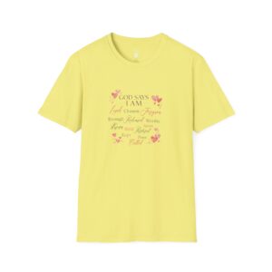 God Says I AM Word Cloud - Heart Motif - Unisex Softstyle T-Shirt