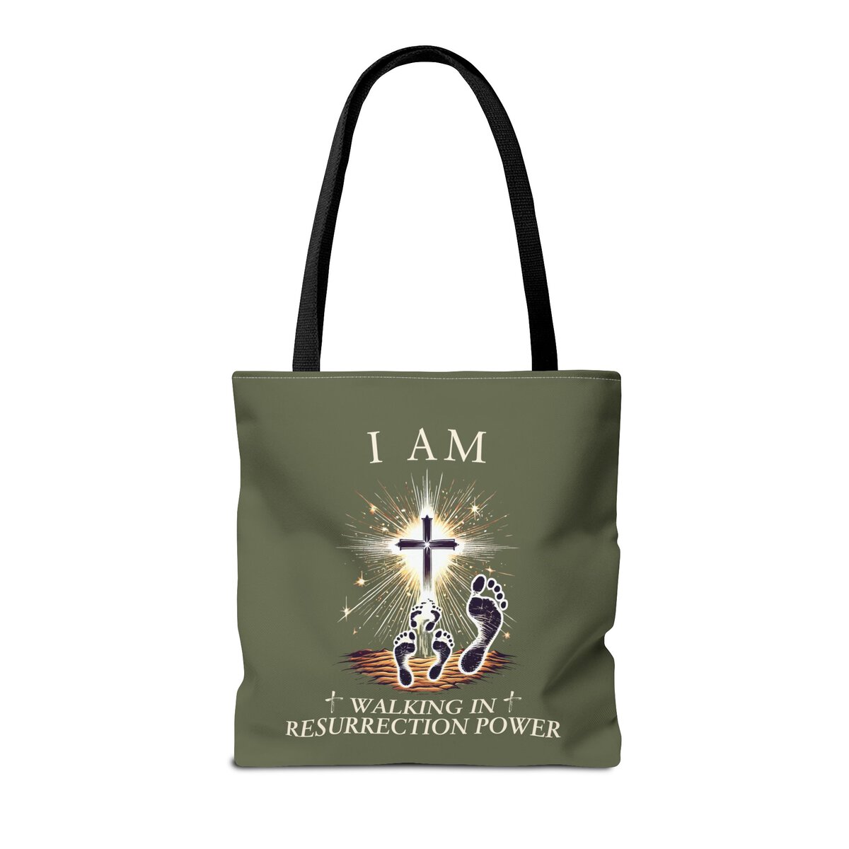 I AM Walking In Resurrection Power - Footprints - MLT GRN - Tote Bag (AOP) - Image 6