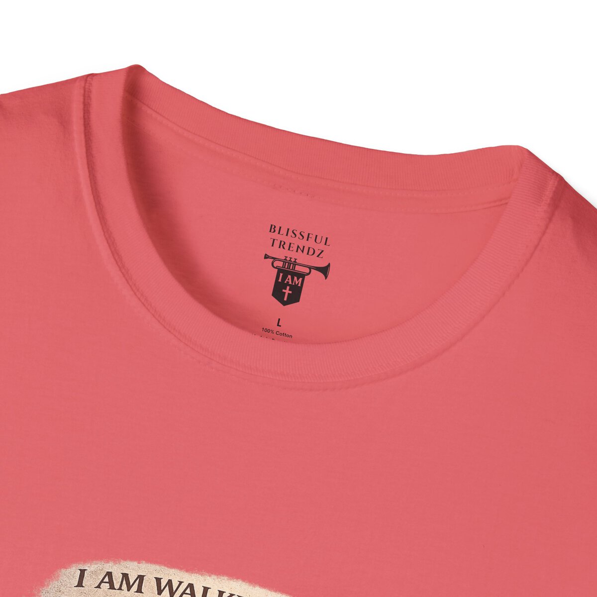 I AM WALKING OUT WHAT WAS WRITTEN - WALK AS HE WALKED - 1 JOHN 2:6 - IMPRINT OF SANDALS W/CROSS - MNCHRM - Unisex Softstyle T-Shirt - Image 5