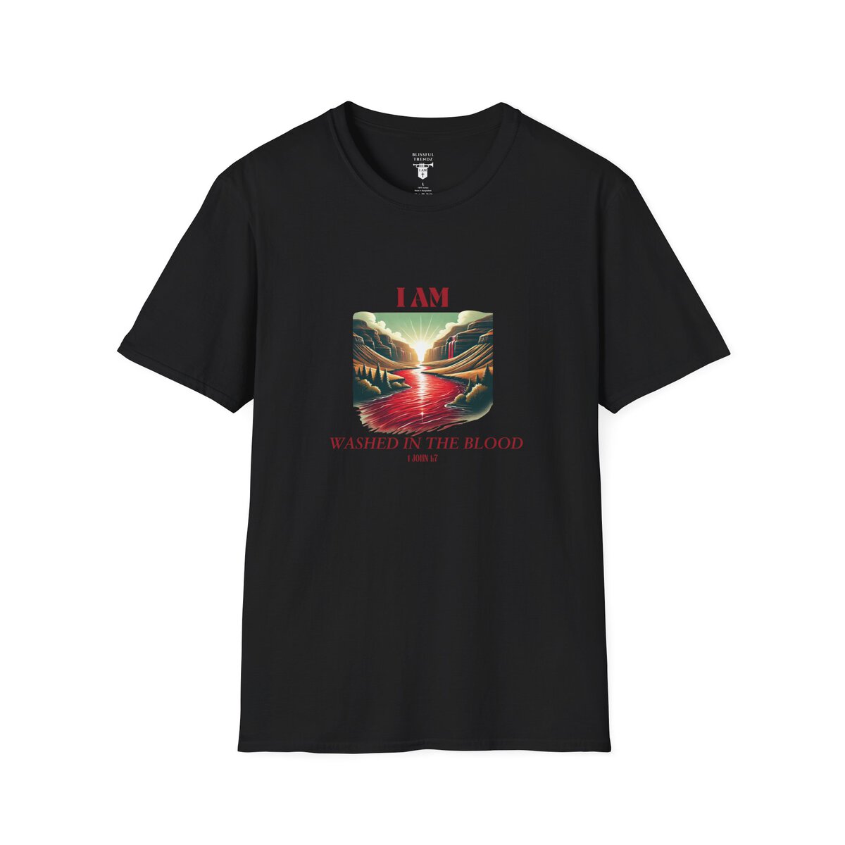 I AM Washed In The Blood - 1 JOHN 1:7 - River-Red - Unisex Softstyle T-Shirt - Image 4