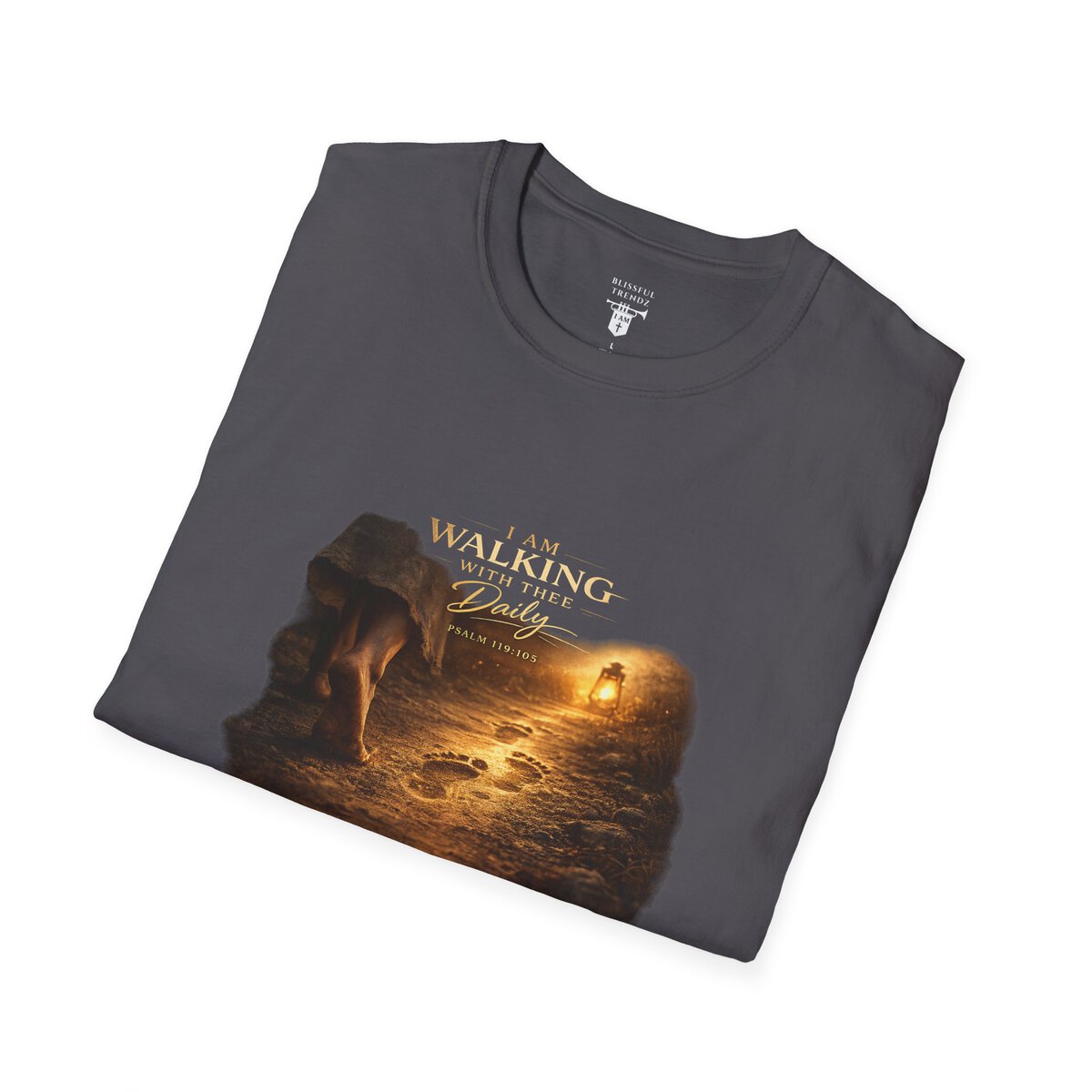 I AM WALKING WITH THEE DAILY - PSALM 119:105 - FOOTPRINTS - Unisex Softstyle T-Shirt - Image 27