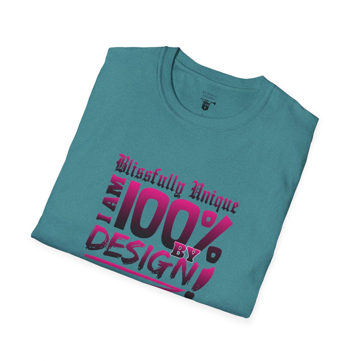 Blissfully Unique - I AM 100% by Design - Typography - DRK PNK - Unisex Softstyle T-Shirt - Image 27