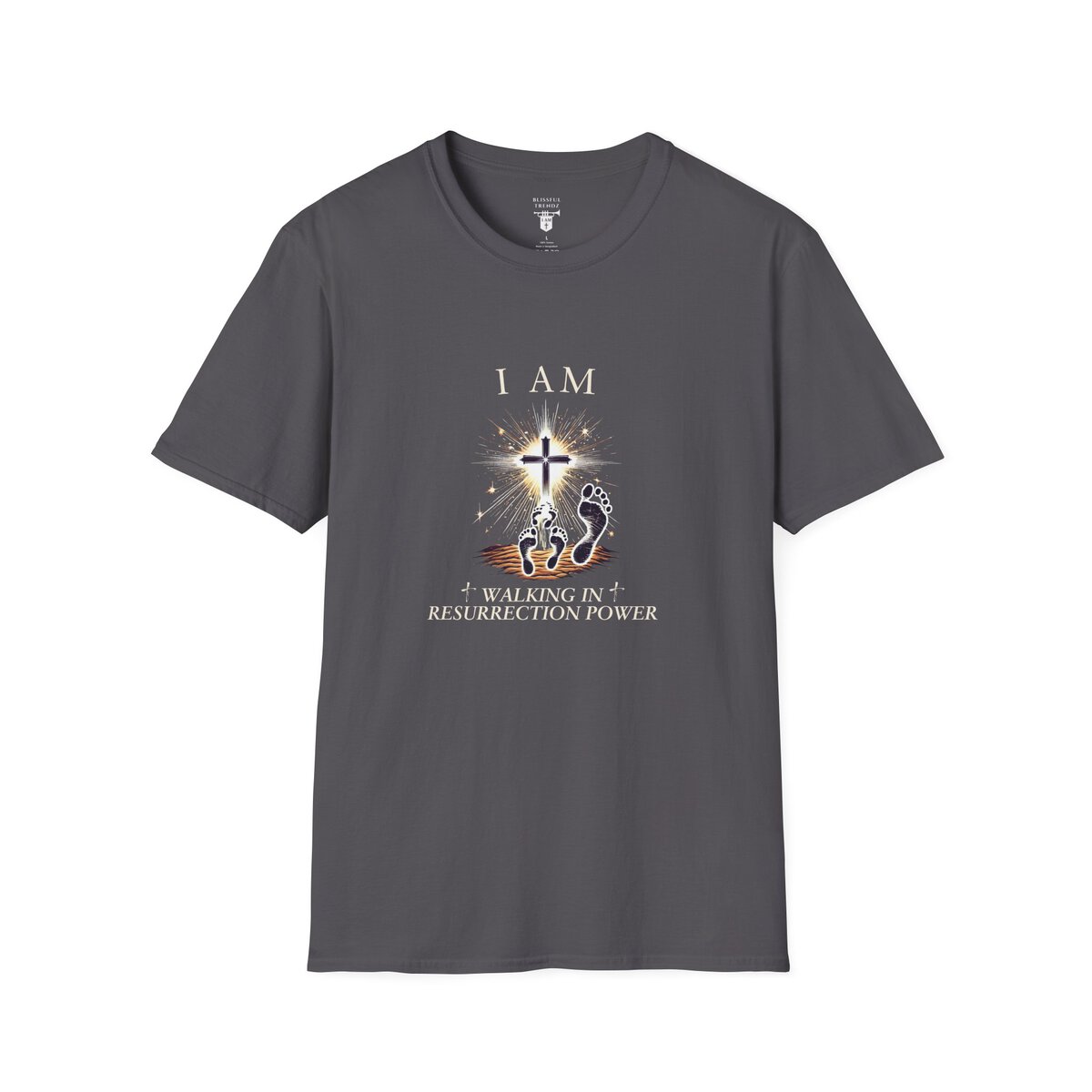 I AM Walking In Resurrection Power - Cross with Footprints - Unisex Softstyle T-Shirt - Image 25