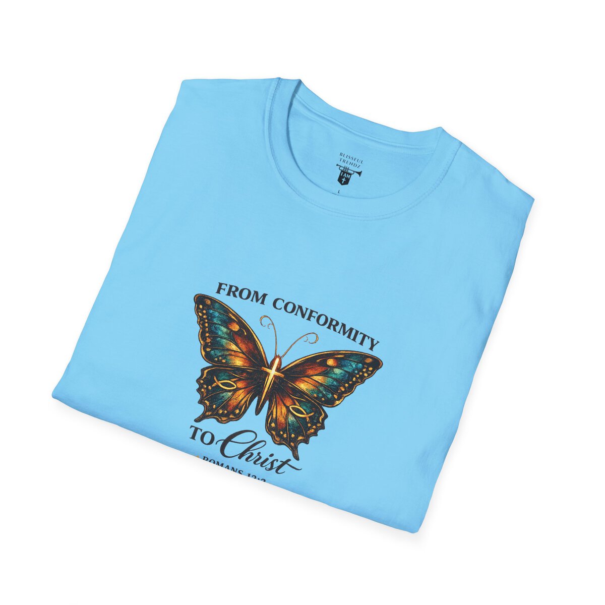 FROM CONFORMITY TO CHRIST - ROMANS 12:2 - BUTTERFLY - Unisex Softstyle T-Shirt - Image 36