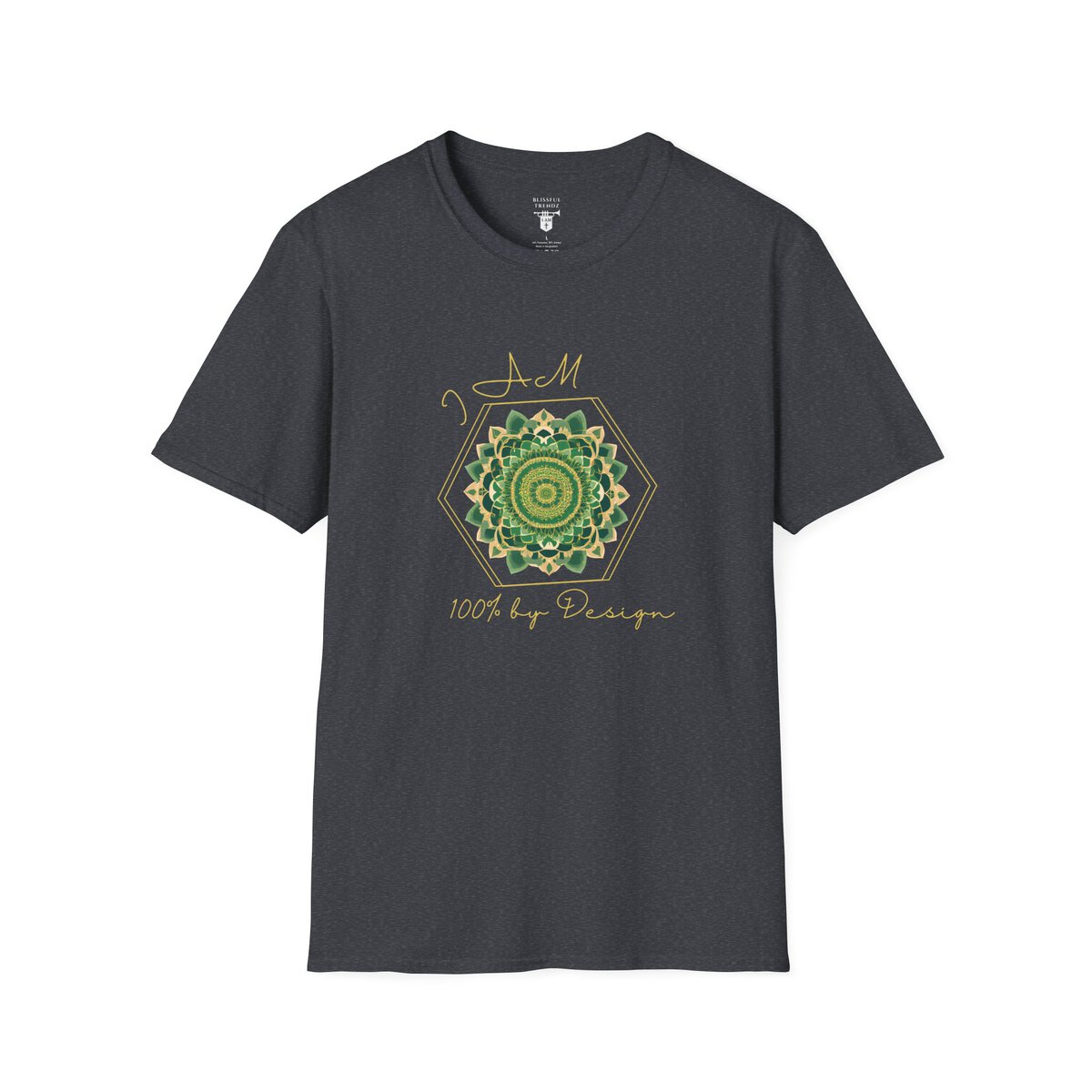 I AM 100% by Design - GRN/GLD - MNDLA - Unisex Softstyle T-Shirt - Image 25