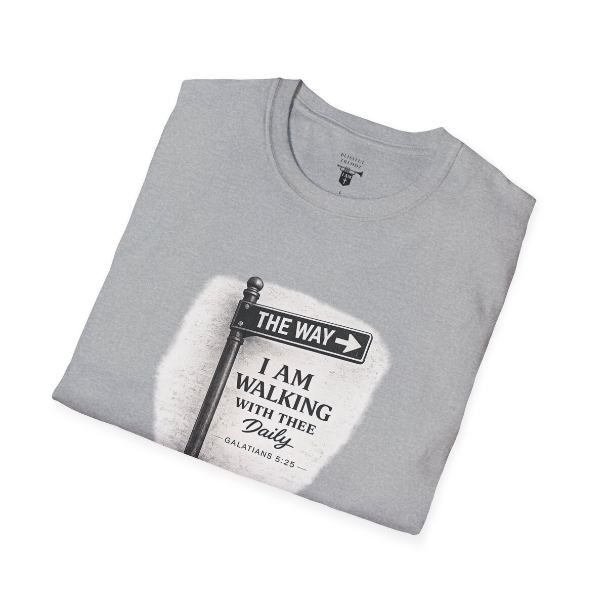 THE WAY - I AM WALKING WITH THEE DAILY - GALATIANS 5:25 - BLCK-WHT - Unisex Softstyle T-Shirt - Image 15