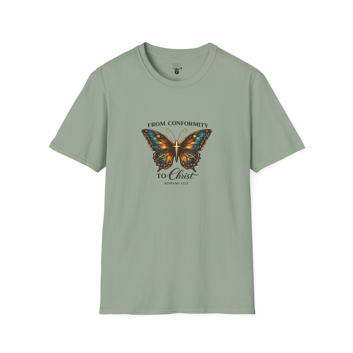 FROM CONFORMITY TO CHRIST - ROMANS 12:2 - BUTTERFLY - Unisex Softstyle T-Shirt - Image 25