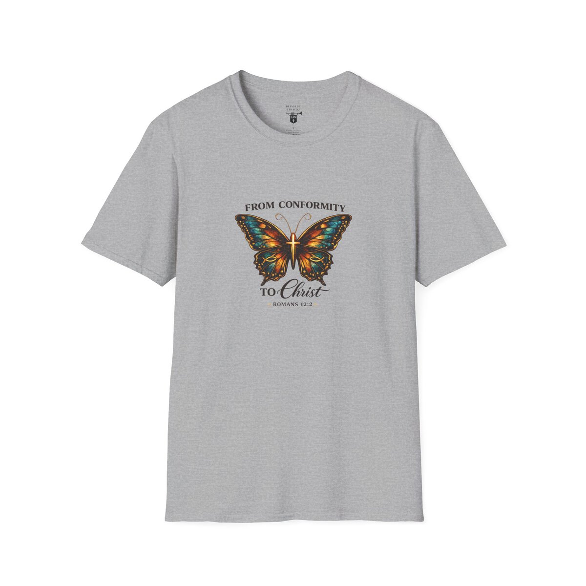 FROM CONFORMITY TO CHRIST - ROMANS 12:2 - BUTTERFLY - Unisex Softstyle T-Shirt - Image 16