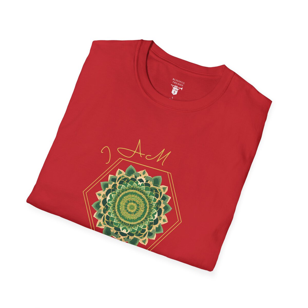 I AM 100% by Design - GRN/GLD - MNDLA - Unisex Softstyle T-Shirt - Image 39