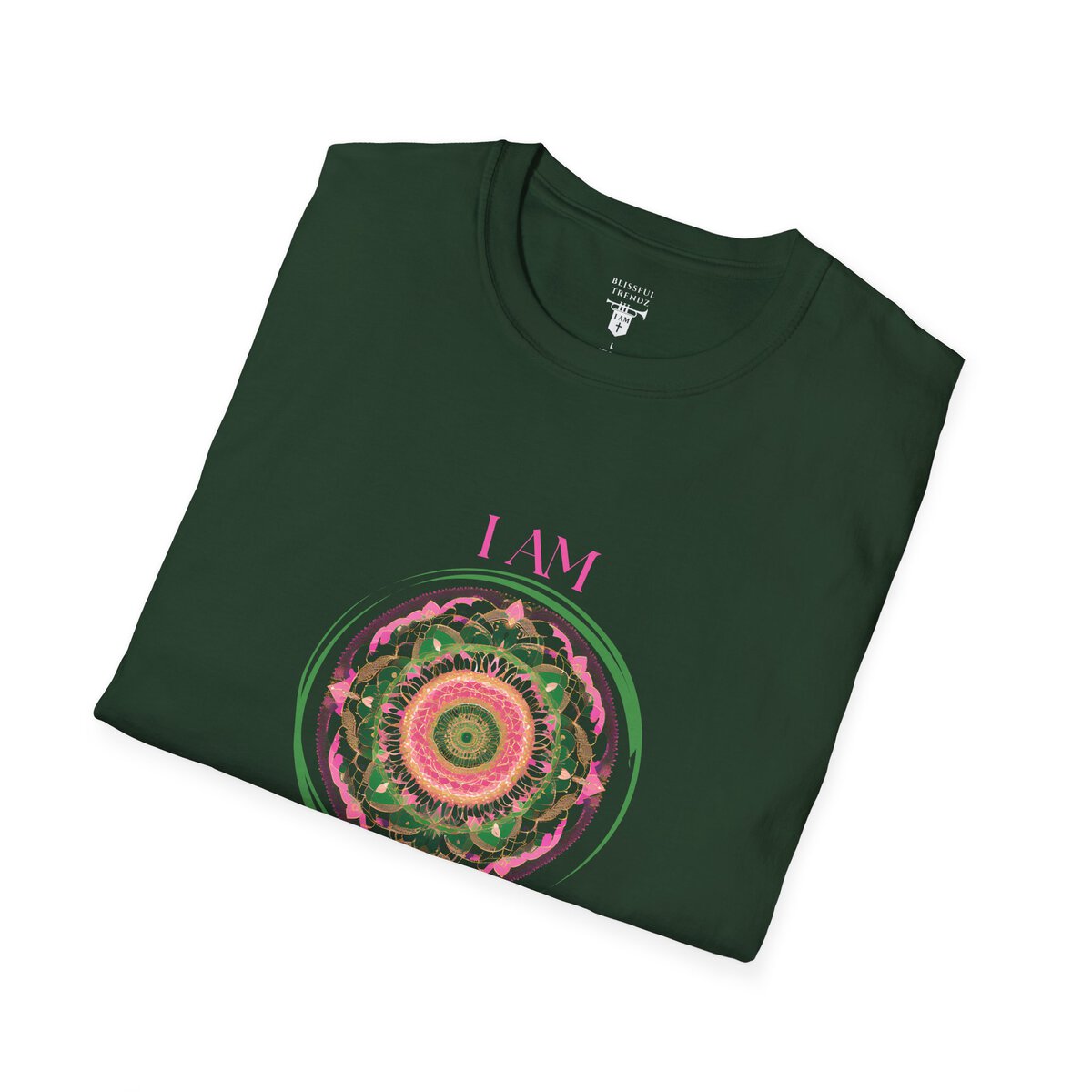 I AM 100% by Design - PNK/GRN MNDLA - Unisex Softstyle T-Shirt - Image 15