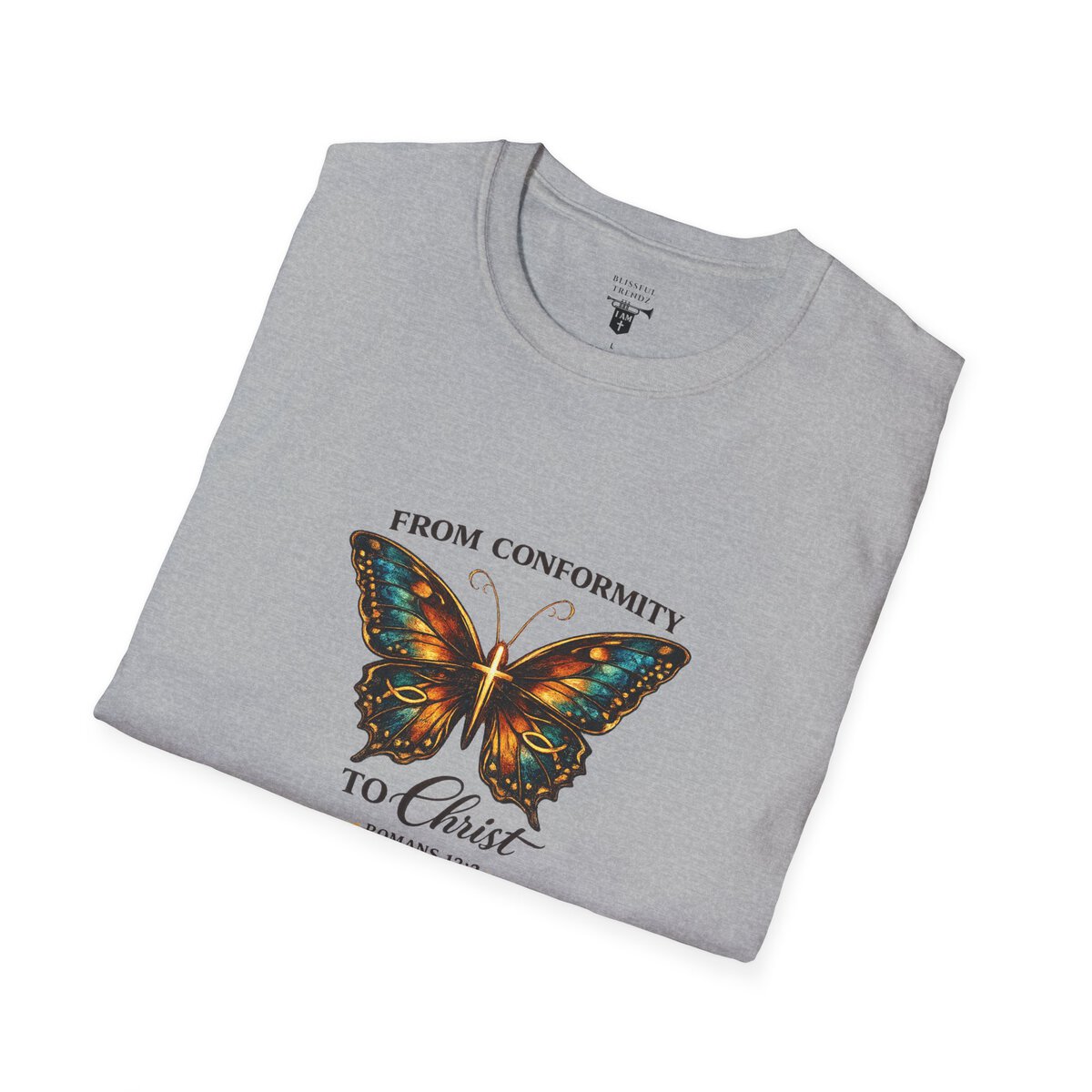 FROM CONFORMITY TO CHRIST - ROMANS 12:2 - BUTTERFLY - Unisex Softstyle T-Shirt - Image 18