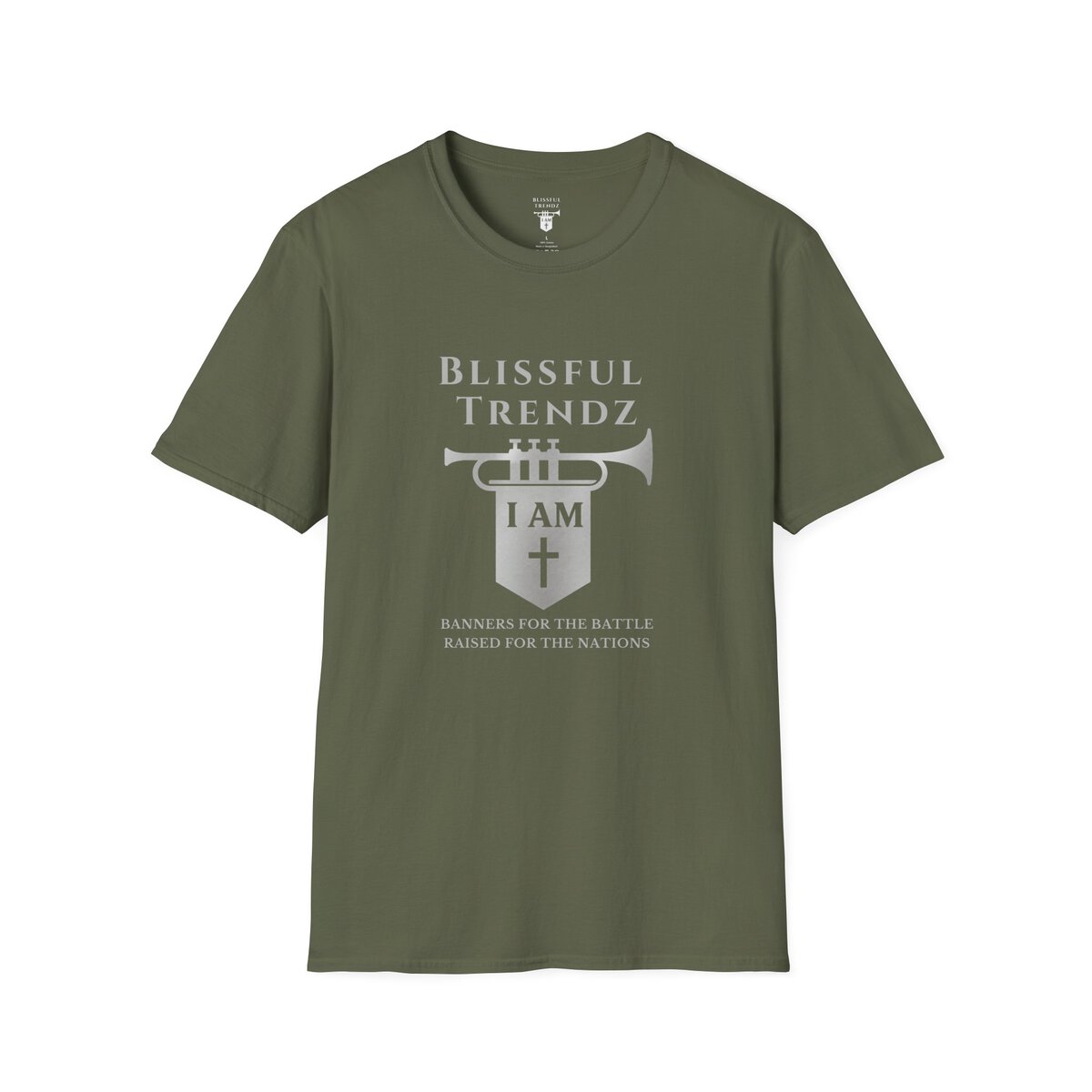 Blissful Trendz - I AM - Banners For The Battle - Raised For The Nations - GRY - Unisex Softstyle T-Shirt - Image 4