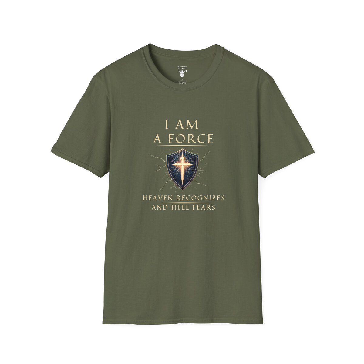 I AM A Force Heaven Recognizes and Hell Fears - Shield with Cross - Unisex Softstyle T-Shirt - Image 10