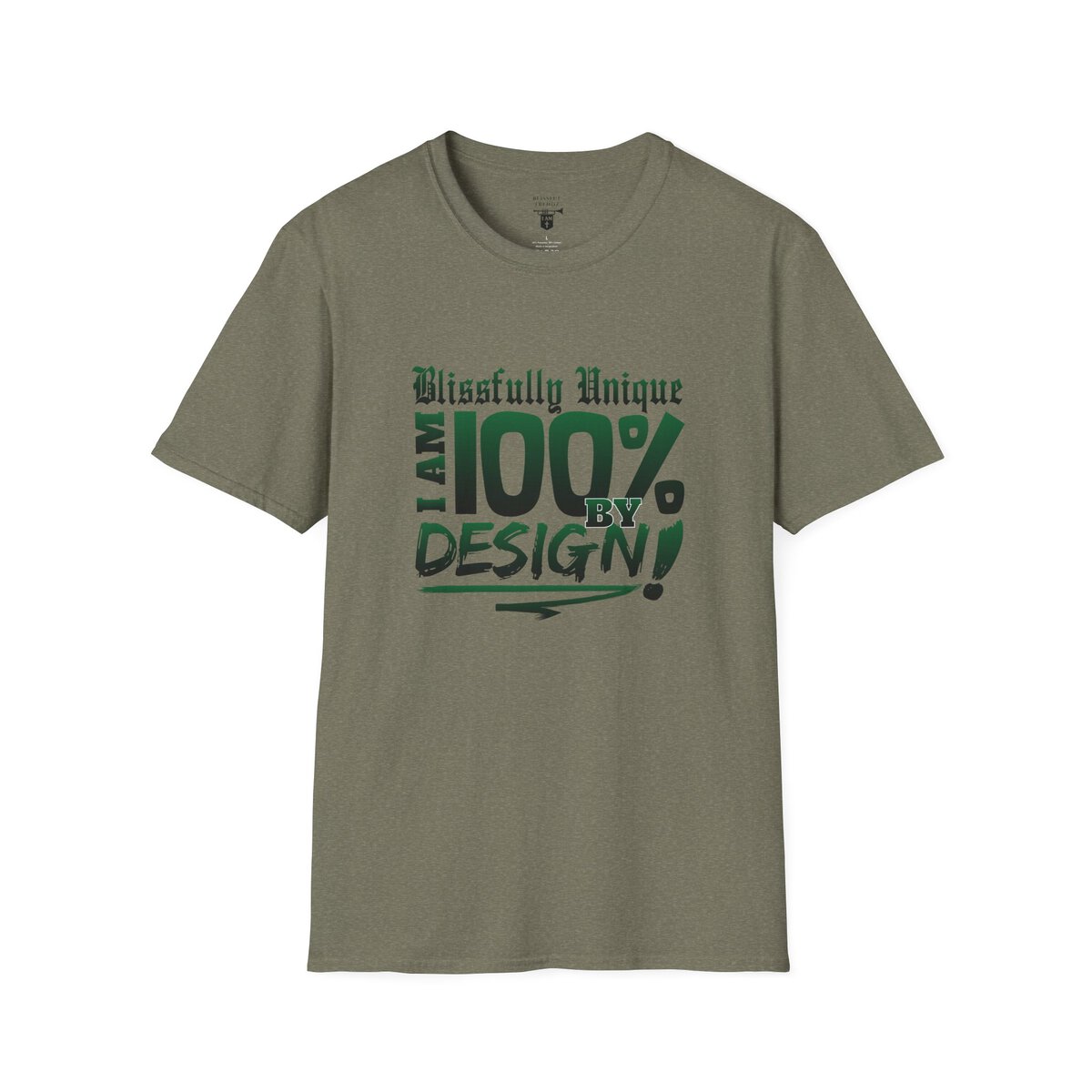 Blissfully Unique - I AM 100% By Design - Typography - GRN - Unisex Softstyle T-Shirt - Image 22
