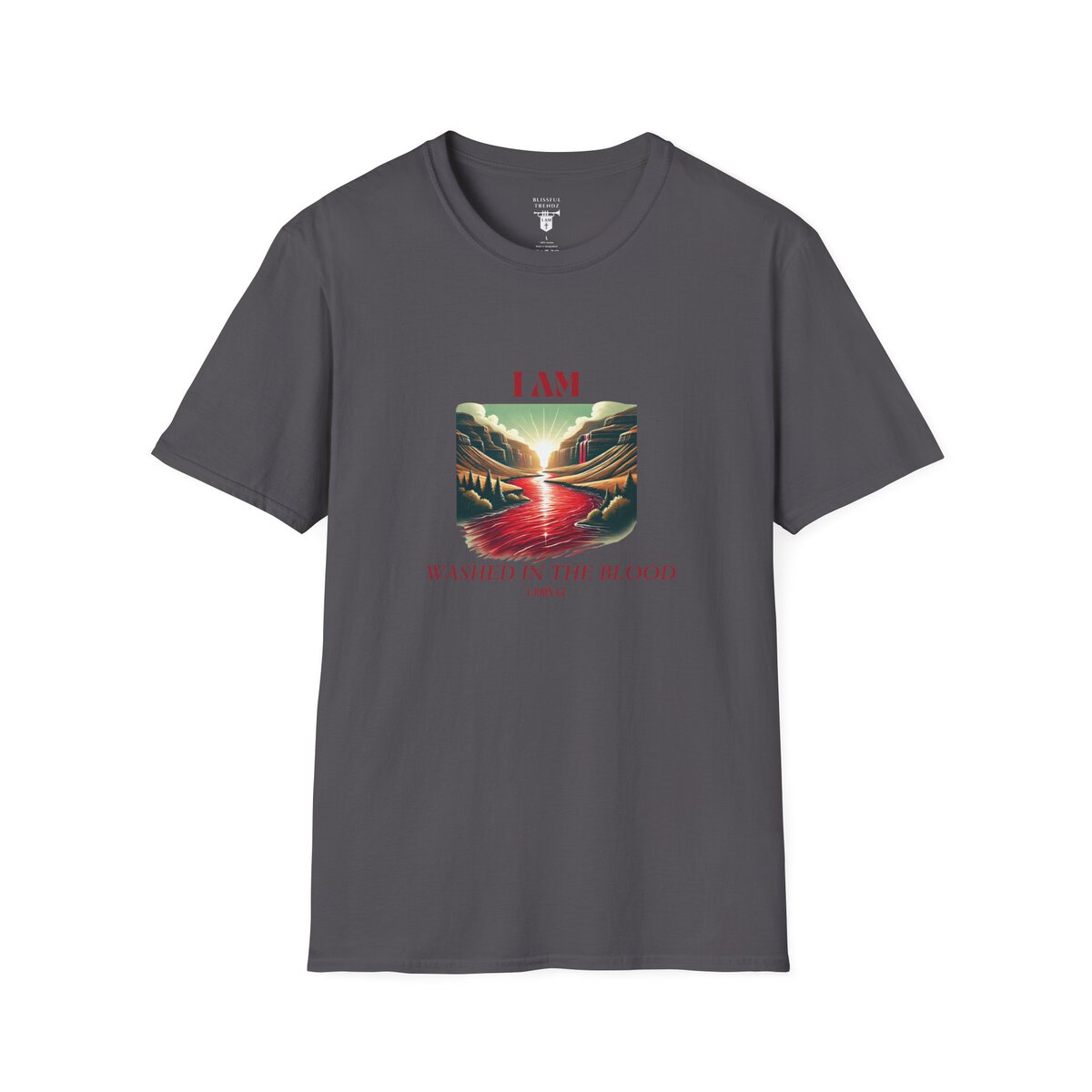 I AM Washed In The Blood - 1 JOHN 1:7 - River-Red - Unisex Softstyle T-Shirt - Image 31