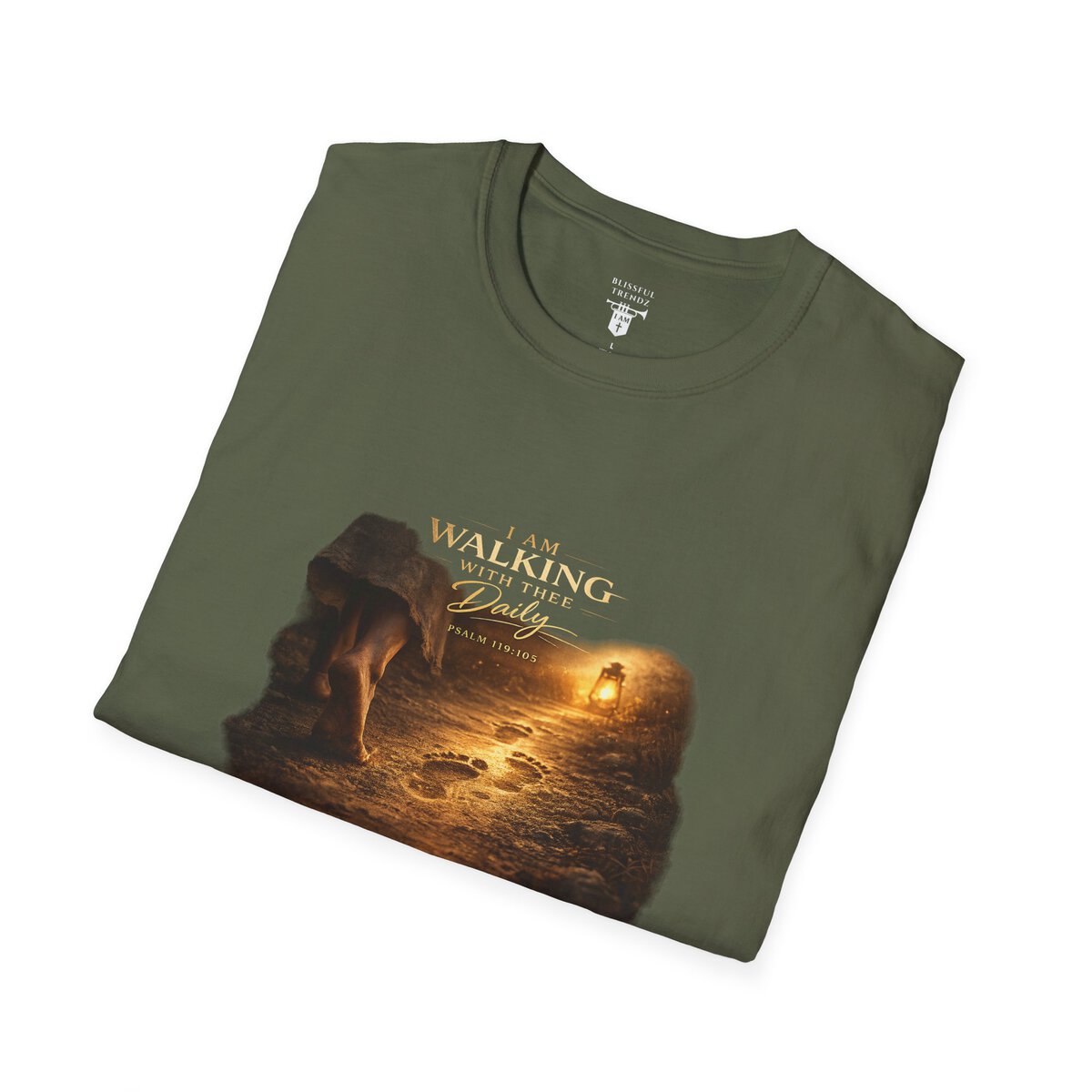 I AM WALKING WITH THEE DAILY - PSALM 119:105 - FOOTPRINTS - Unisex Softstyle T-Shirt - Image 3