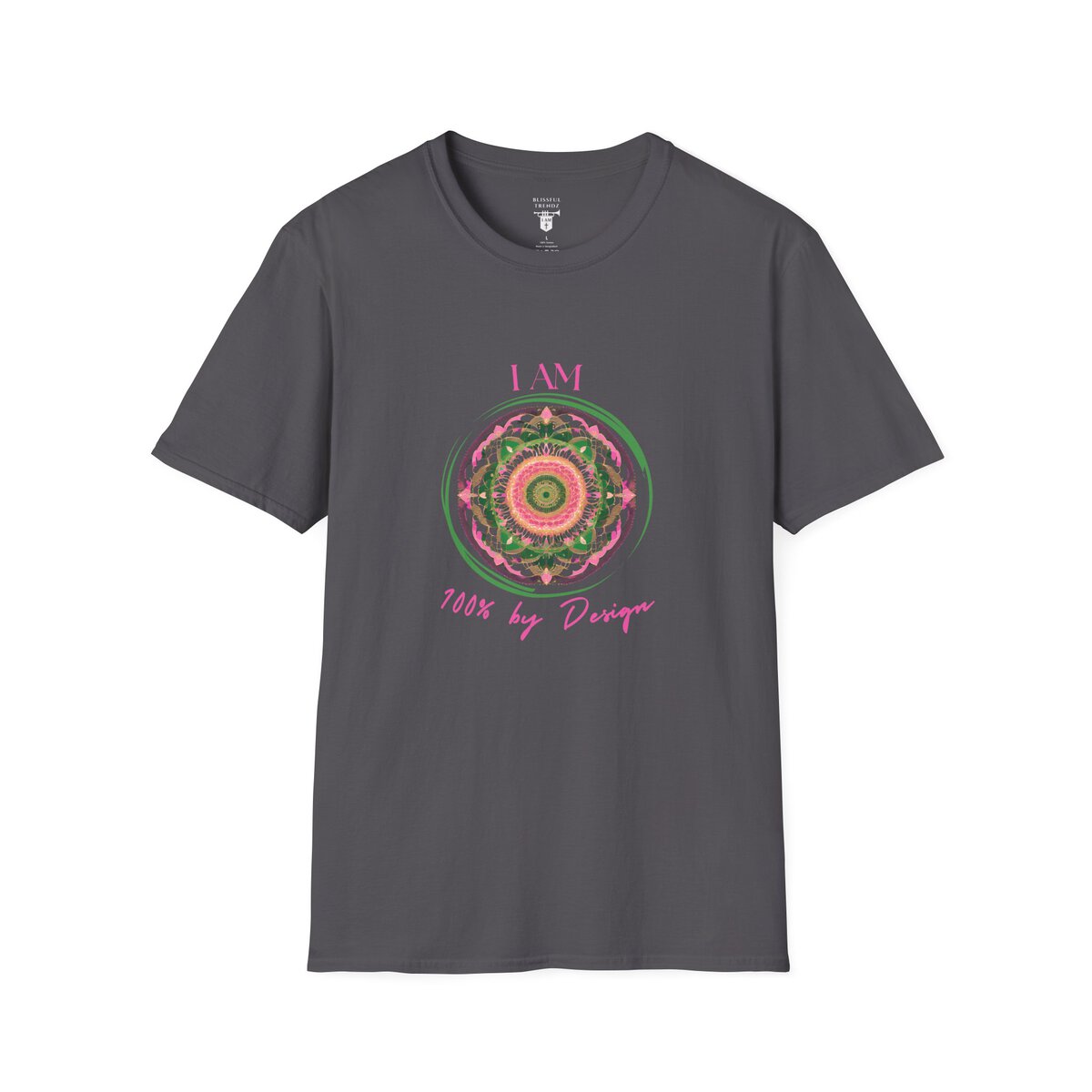 I AM 100% by Design - PNK/GRN MNDLA - Unisex Softstyle T-Shirt - Image 19