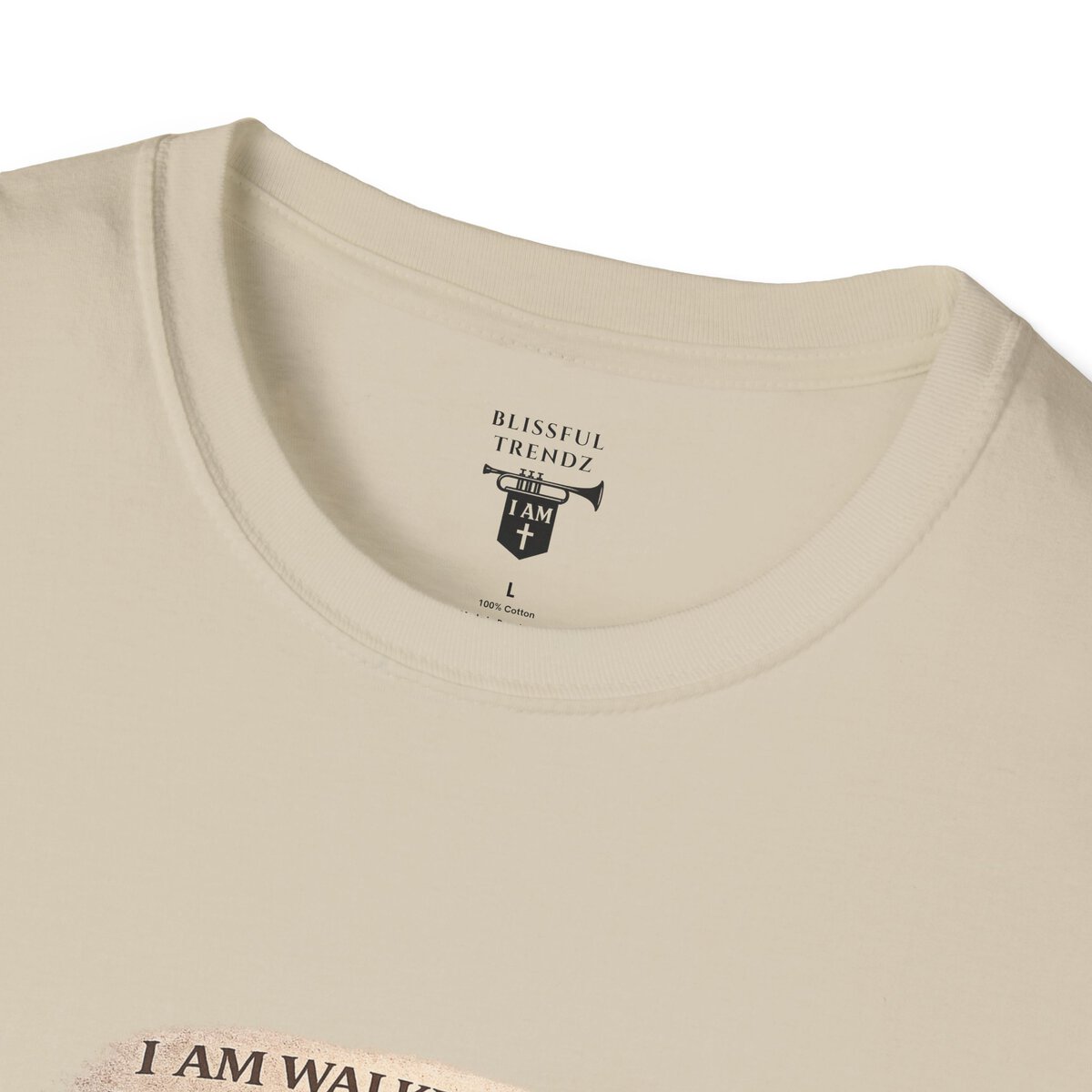 I AM WALKING OUT WHAT WAS WRITTEN - WALK AS HE WALKED - 1 JOHN 2:6 - IMPRINT OF SANDALS W/CROSS - MNCHRM - Unisex Softstyle T-Shirt - Image 2