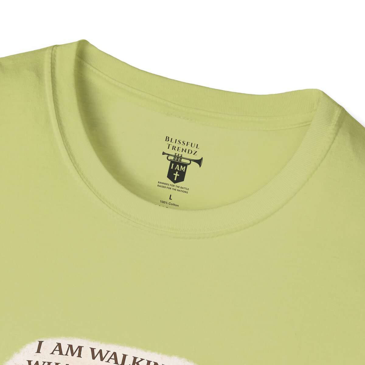 I AM WALKING OUT WHAT WAS WRITTEN - WALK AS HE WALKED - 1 JOHN 2:6 - IMPRINT OF SANDALS W/CROSS - WHT WSHD - Unisex Softstyle T-Shirt - Image 20