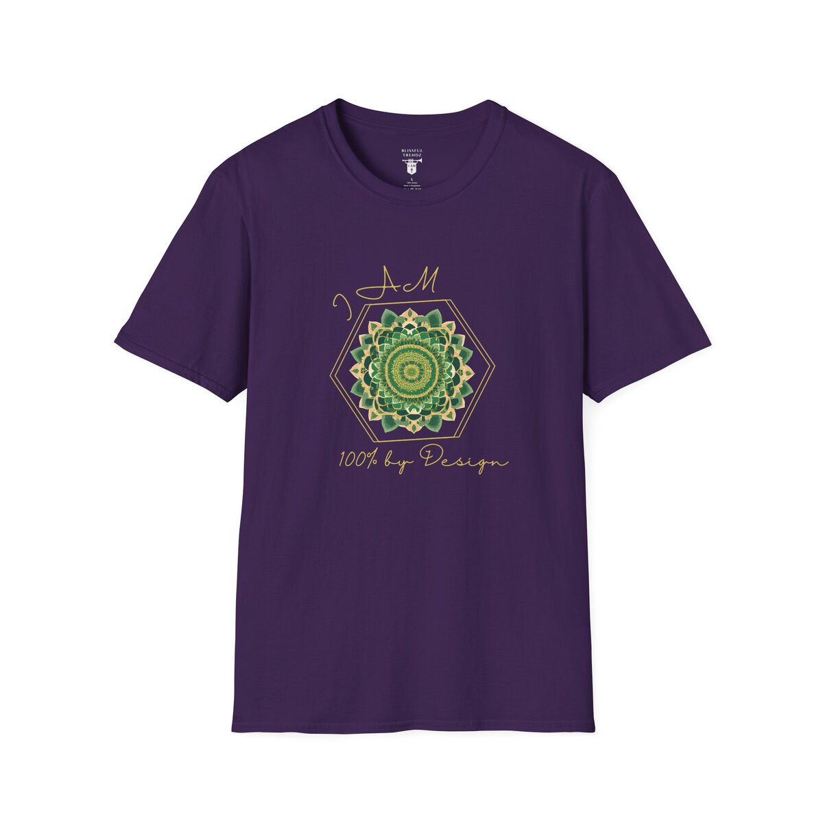 I AM 100% by Design - GRN/GLD - MNDLA - Unisex Softstyle T-Shirt - Image 31