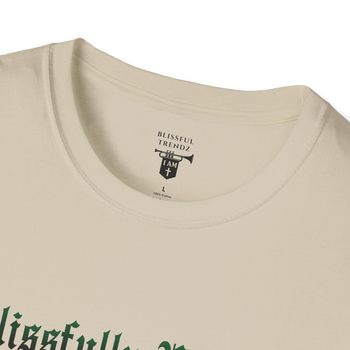 Blissfully Unique - I AM 100% By Design - Typography - GRN - Unisex Softstyle T-Shirt - Image 2