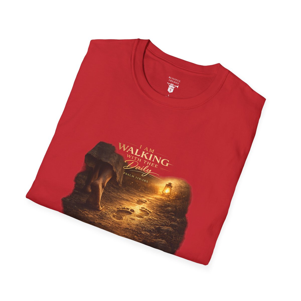 I AM WALKING WITH THEE DAILY - PSALM 119:105 - FOOTPRINTS - Unisex Softstyle T-Shirt - Image 39