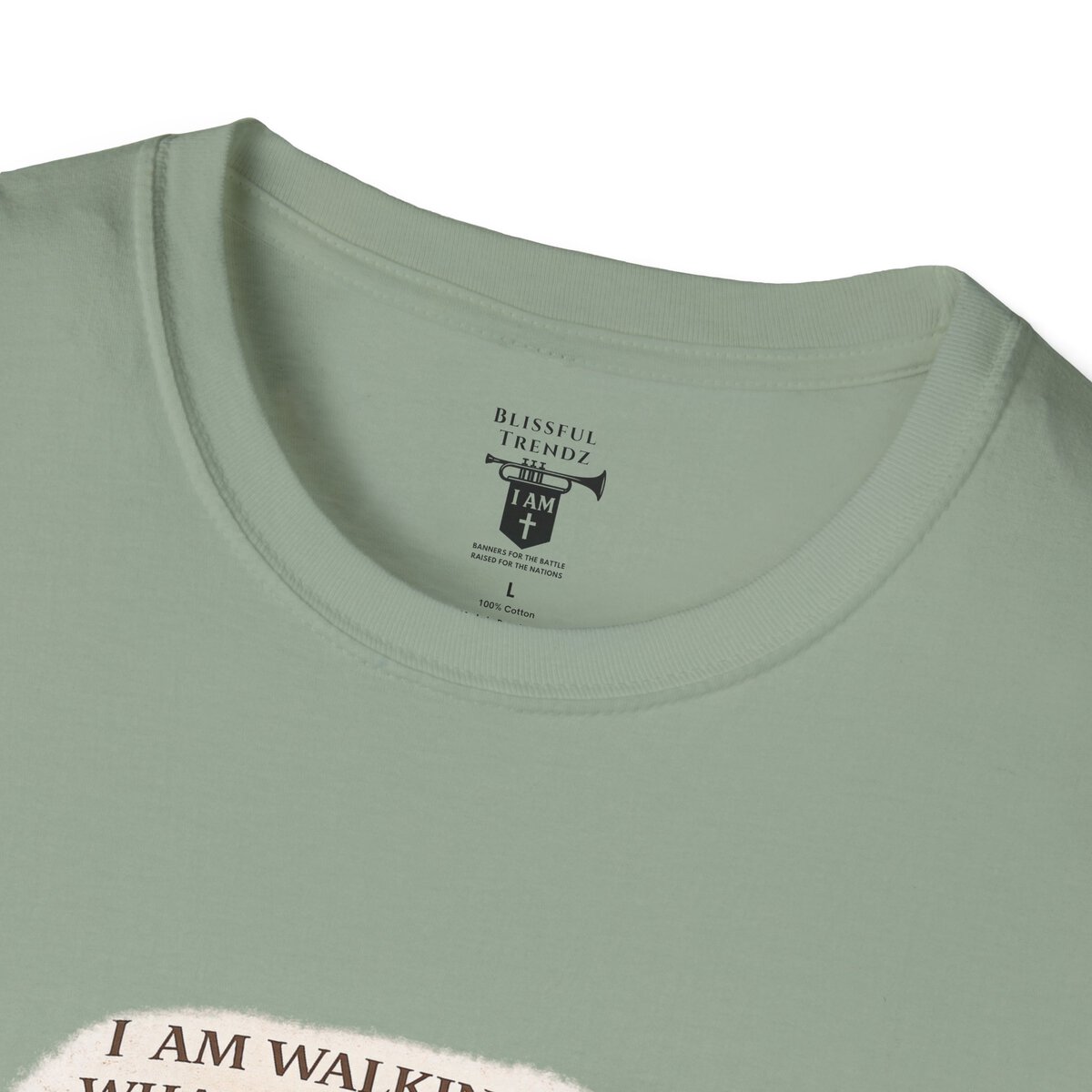 I AM WALKING OUT WHAT WAS WRITTEN - WALK AS HE WALKED - 1 JOHN 2:6 - IMPRINT OF SANDALS W/CROSS - WHT WSHD - Unisex Softstyle T-Shirt - Image 26
