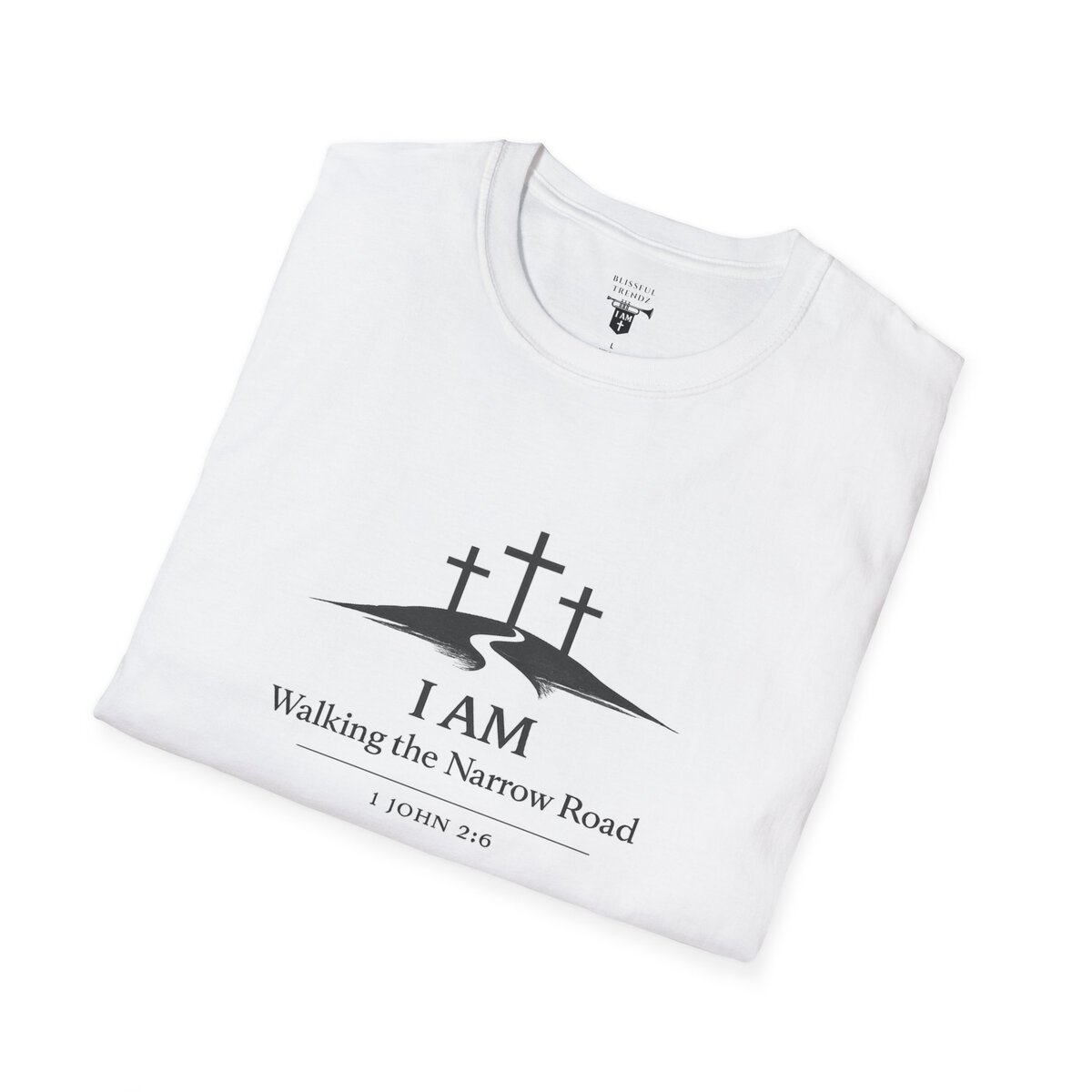 I AM Walking the Narrow Road - 1 JOHN 2:6 - Cross - BLK - Unisex Softstyle T-Shirt - Image 9