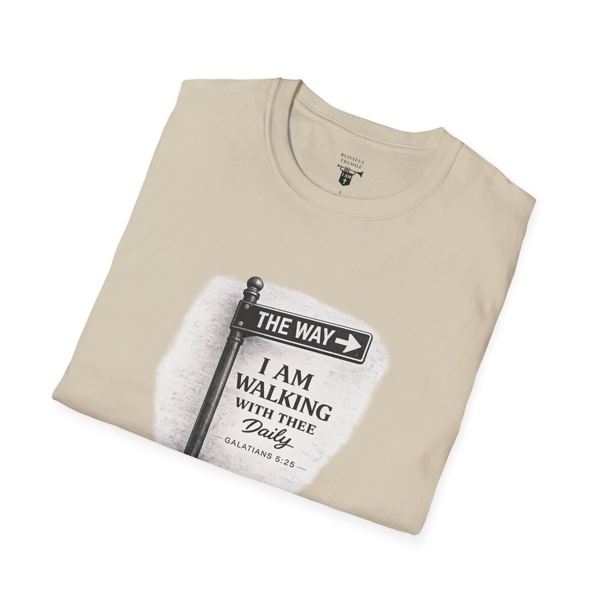 THE WAY - I AM WALKING WITH THEE DAILY - GALATIANS 5:25 - BLCK-WHT - Unisex Softstyle T-Shirt - Image 12