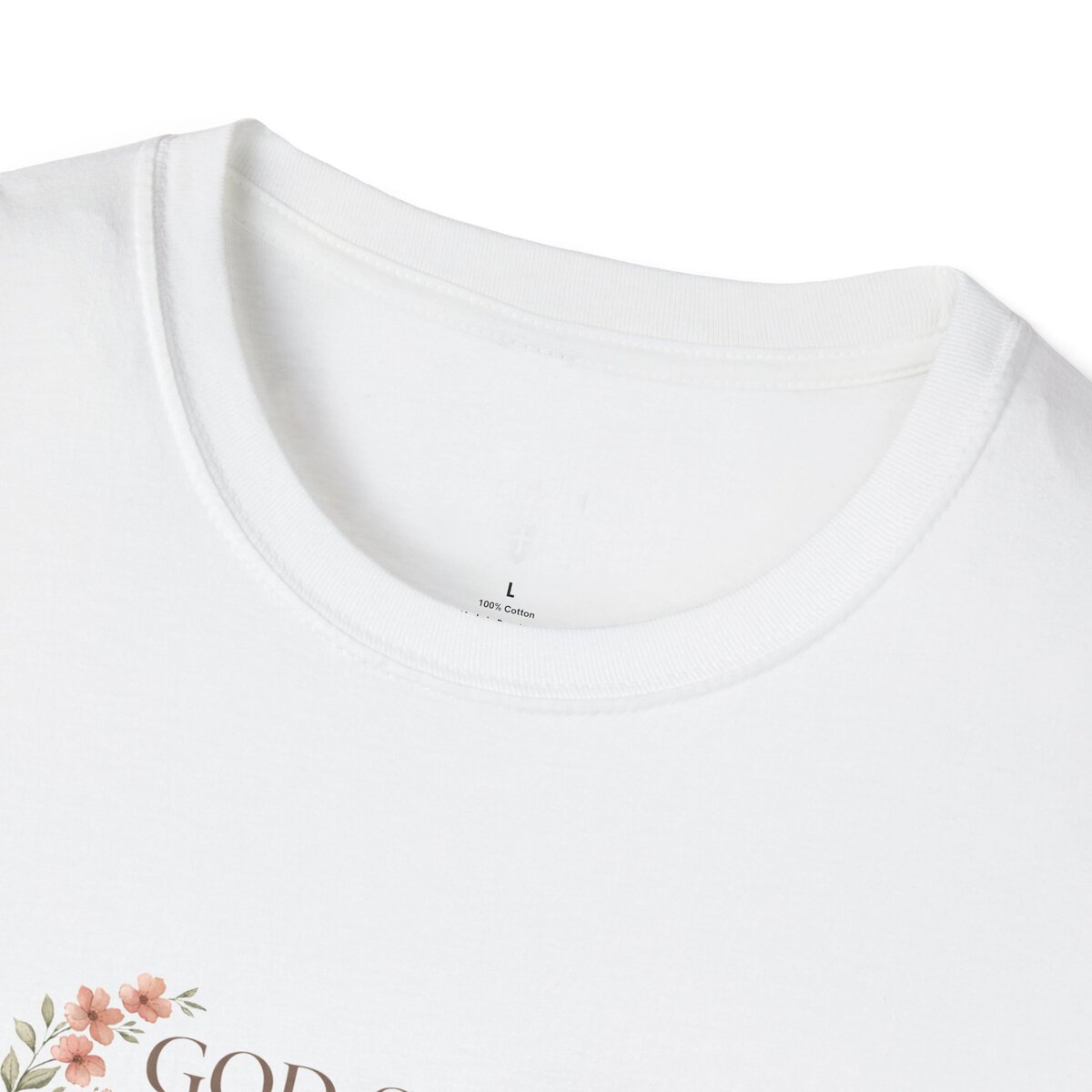 God Says I AM Word Cloud - Floral Motif - Unisex Softstyle T-Shirt - Image 6