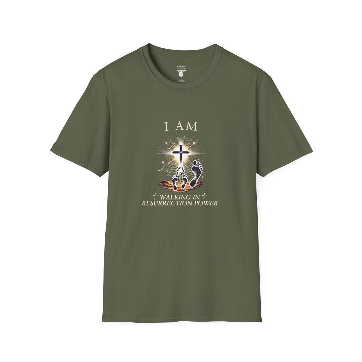 I AM Walking In Resurrection Power - Cross with Footprints - Unisex Softstyle T-Shirt - Image 13