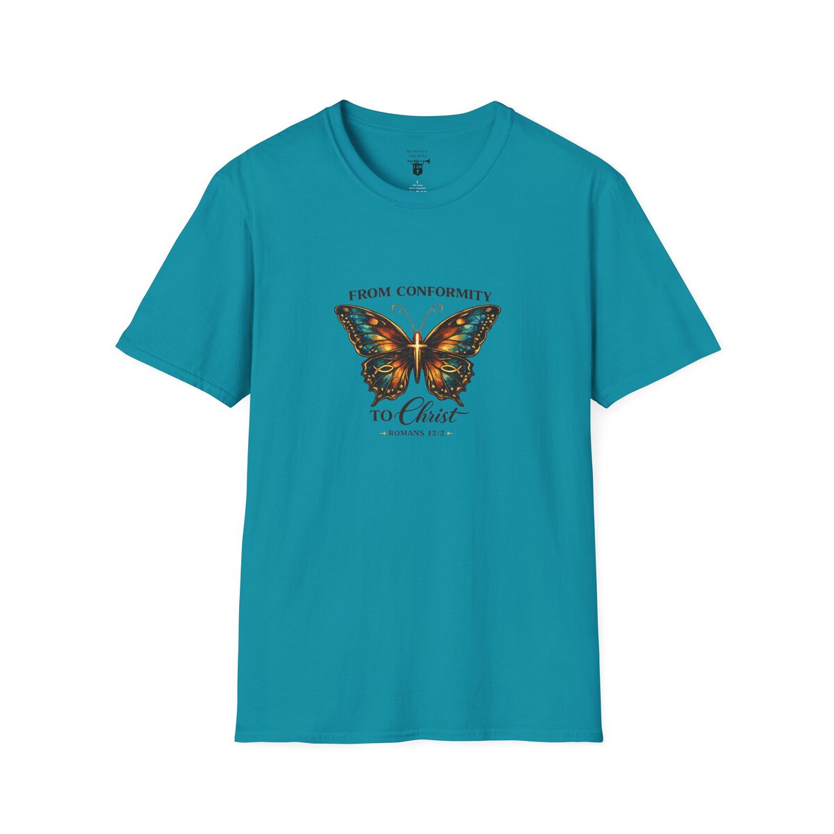 FROM CONFORMITY TO CHRIST - ROMANS 12:2 - BUTTERFLY - Unisex Softstyle T-Shirt - Image 31