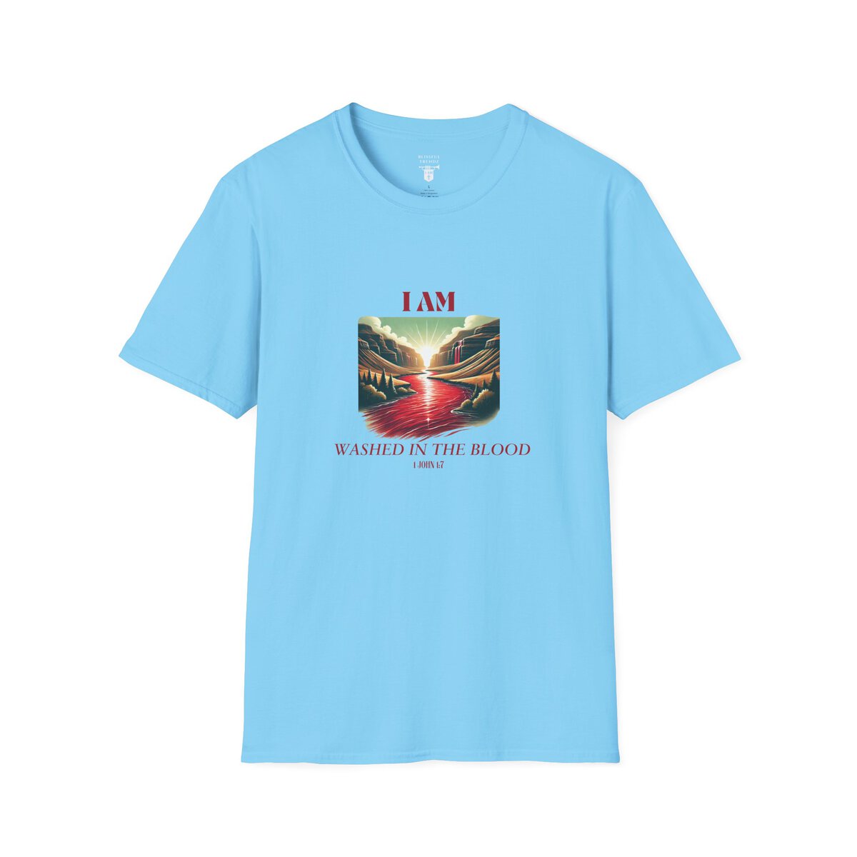 I AM Washed In The Blood - 1 JOHN 1:7 - River-Red - Unisex Softstyle T-Shirt - Image 22